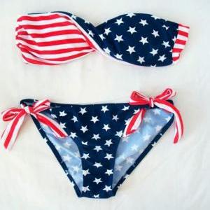 All American ~flag Bandeau Bikini~swimsuit Set