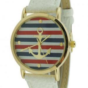 Anchor Stripe Leather Watch