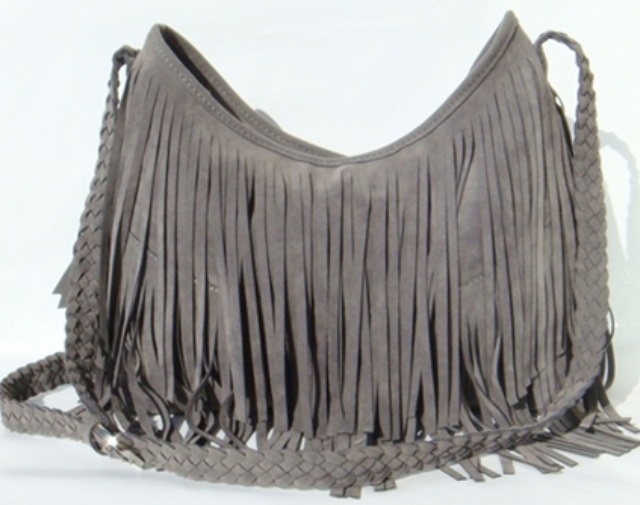 Grey Boho Fringe Purse ~ Suede Tassel Messenger Bag