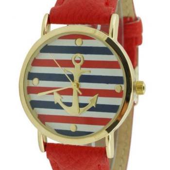 Anchor Stripe Leather Watch